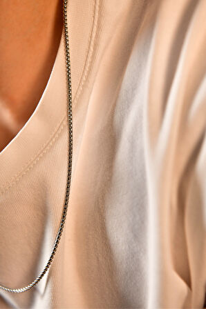 İç İçe Geçmiş İnce Dikdörtgen Baklalı Erkek Çelik Kolye 1mm