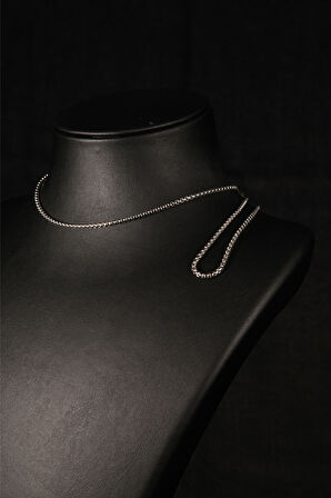 İç İçe Geçmiş İnce Dikdörtgen Baklalı Erkek Çelik Kolye 1mm