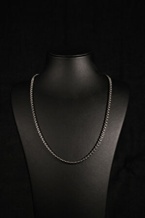 İç İçe Geçmiş İnce Dikdörtgen Baklalı Erkek Çelik Kolye 3mm