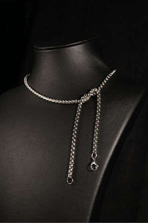 İç İçe Geçmiş İnce Dikdörtgen Baklalı Erkek Çelik Kolye 3mm