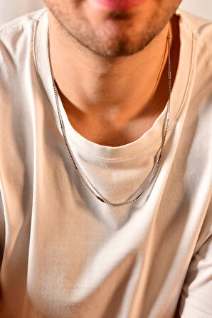 İç İçe Geçmiş Dikdörtgen Model Boru Detaylı Erkek Çelik Zincir Kolye 1mm