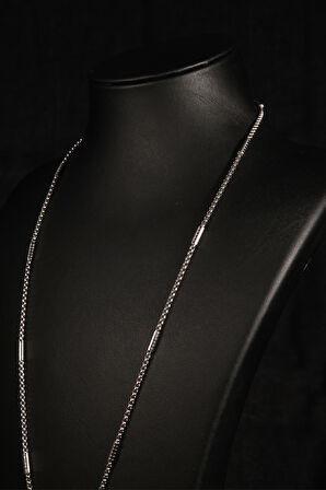 İç İçe Geçmiş Dikdörtgen Model Boru Detaylı Erkek Çelik Zincir Kolye 1mm