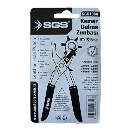 SGS Kemer Delme Zımbası Delik Açma Pensesi - 6 Delik 2-4.5 mm Arası - 9"/225 mm.