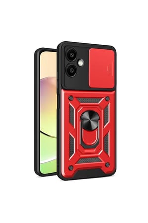 Newface Samsung Galaxy A06 Kılıf Pars Lens Yüzüklü Silikon - Kırmızı