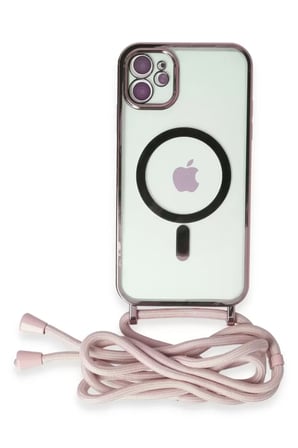 Newface Apple İphone 11 Kılıf Divo Lazer Askılı Magsafe Kapak - Pembe