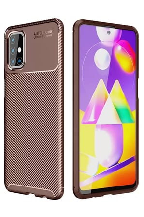 Galaxy M31S Kılıf Auto Focus Karbon Kapak - Kahverengi