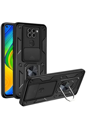 Newface Xiaomi Redmi Note 9 4g Kılıf Pars Lens Yüzüklü Silikon - Siyah