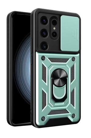 Newface Samsung Uyumlu Galaxy S Ultra Kılıf Pars Lens Yüzüklü Silikon - Yeşil