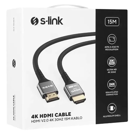 S-link Slx-hd4k15 15 Metre 4k 30hz Metal Uçlu Hdmı Kablo (v2.0 Uyumlu)