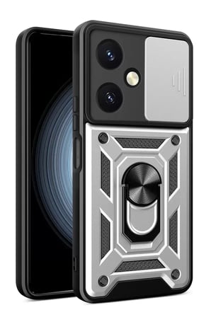 Newface Vivo Y Kılıf Pars Lens Yüzüklü Silikon - Gümüş