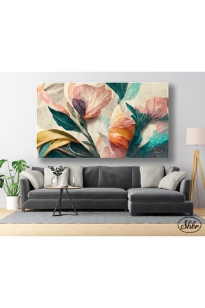 Tekli Yatay Kanvas Tablo, Pastel Renklerde Çiçek, HD Digital Baskı, Dekoratif Kanvas Duvar Tablosu