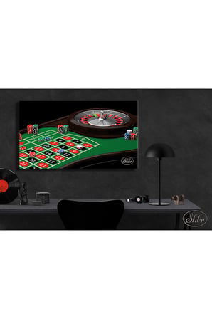 Tekli Yatay Kanvas Tablo, Rulet Masası, Casino, Dekoratif Kanvas Duvar Tablosu