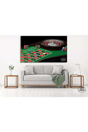 Tekli Yatay Kanvas Tablo, Rulet Masası, Casino, Dekoratif Kanvas Duvar Tablosu