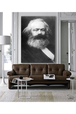 Tekli Dikey Kanvas Tablo, Karl Marx Siyah Beyaz Portre Dekoratif Kanvas Duvar Tablosu