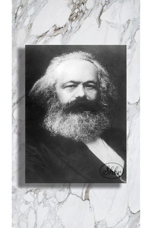 Tekli Dikey Kanvas Tablo, Karl Marx Siyah Beyaz Portre Dekoratif Kanvas Duvar Tablosu