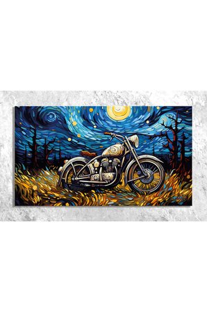 Tekli Yatay Kanvas Tablo, Soyut Motorsiklet, Dekoratif Kanvas Duvar Tablosu