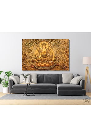 Tekli Yatay Kanvas Tablo, Buda, Meditasyon, Yoga, Yaşam Ağacı, Dekoratif Kanvas Duvar Tablosu