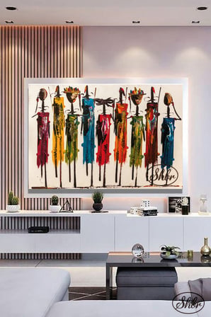 Tekli, Yatay, Kanvas, Dekoratif, Duvar, Tablosu , Totem, Afrikalı Kadınlar, İllüstrasyon,