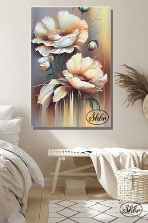 Tekli, Dikey, Kanvas, Dekoratif, Duvar, Tablosu , 3D İllüstrasyon, Beyaz Çiçekler,