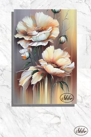 Tekli, Dikey, Kanvas, Dekoratif, Duvar, Tablosu , 3D İllüstrasyon, Beyaz Çiçekler,
