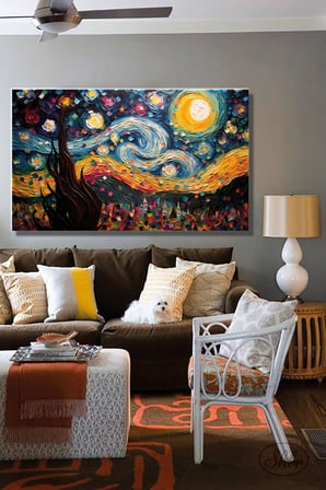 Tekli, Yatay, Kanvas, Dekoratif, Duvar, Tablosu , Yıldızlı Gece, Vincent Van Gogh,