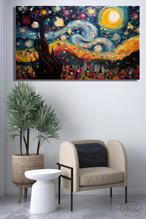 Tekli, Yatay, Kanvas, Dekoratif, Duvar, Tablosu , Yıldızlı Gece, Vincent Van Gogh,