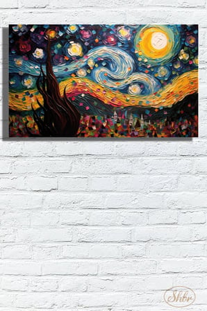 Tekli, Yatay, Kanvas, Dekoratif, Duvar, Tablosu , Yıldızlı Gece, Vincent Van Gogh,