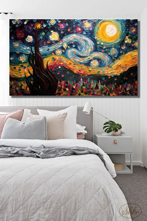 Tekli, Yatay, Kanvas, Dekoratif, Duvar, Tablosu , Yıldızlı Gece, Vincent Van Gogh,