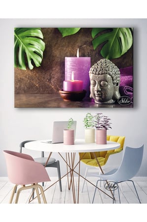 Tekli Yatay Kanvas Tablo Renkli Mumlar Ve Buda Fengshui Spa Dekoratif Kanvas Duvar Tablosu