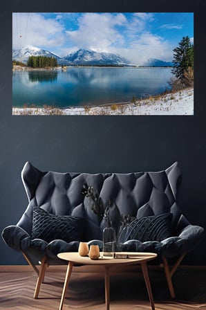 Tekli Yatay Kanvas Dekoratif Duvar Tablosu, Canmore Alberta Canada, Güneşli Kış