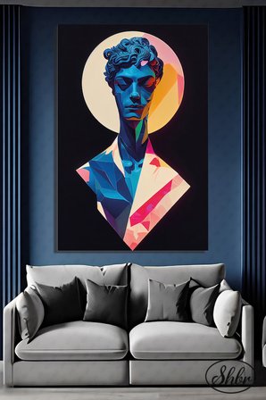 Tekli Dikey Kanvas Dekoratif Duvar Tablosu Modern Sanat Yunan Heykeli İllüstrasyon