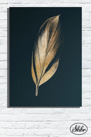 Tekli Dikey Kanvas Dekoratif Duvar Tablosu Siyah Fonda Soyut Gold Efektli Tüy İllüstrasyon
