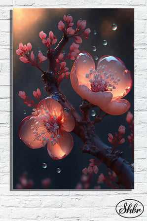 Tekli Dikey Kanvas Dekoratif Salon Yatak Odası Mutfak Ofis Duvar Tablosu 3D Pembe Çiçekler
