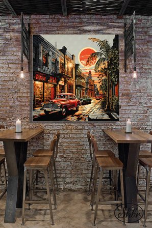 Tekli Kare Kanvas Dekoratif Kafe Salon Yatak Odası Mutfak Ofis Duvar Tablosu Gece Şehir Grafiti