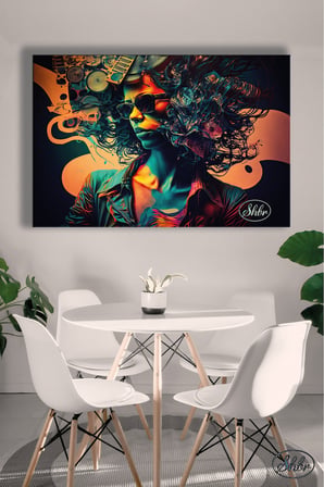 Tekli Yatay Kanvas Tablo Soyut Sanat Kadın Müzisyen Renkli Dekoratif Kanvas Duvar Tablosu