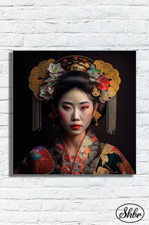 Tekli Kare Kanvas Duvar Tablosu Salon Yatak Odası Kafe Ofis Geleneksel Japon Kadın Portre