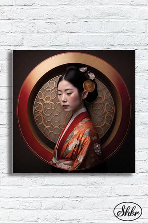 Tekli Kare Kanvas Duvar Tablosu Salon Yatak Odası Kafe Ofis Geleneksel Japon Kadın Portre