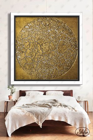 Tekli Kare Kanvas Duvar Tablosu Salon Yatak Odası Mutfak Kafe Ofis Gold Geometrik Desenler-1