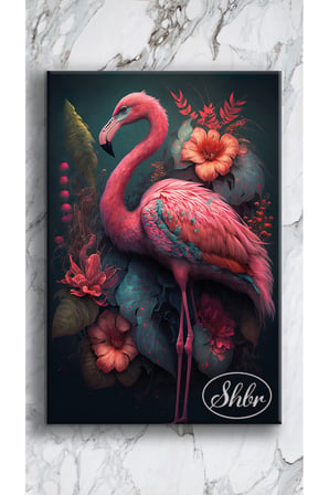 Tekli Dikey Kanvas Tablo Flamingo Ve Çiçekler Renkli Dekoratif Kanvas Duvar Tablosu