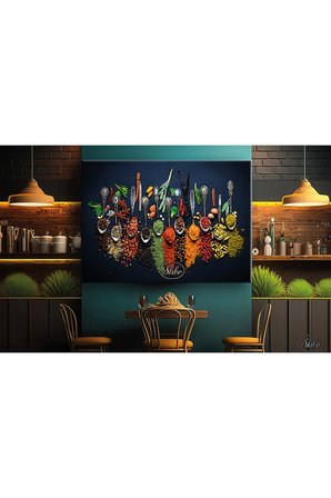 Tekli Yatay Kanvas Tablo Baharat Restoran Lokanta Aktar Dekoratif Kanvas Duvar Tablosu