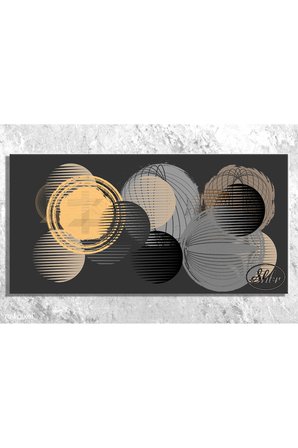 Tekli Yatay Kanvas Tablo, Altın Desenli, Modern, Soyut, Dekoratif Kanvas Duvar Tablosu