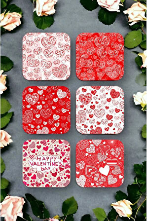 Aşk Love Kalpli Ahşap Bardak Altlığı Seti 6 Adet