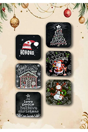 Mutlu Yıllar - Yılbaşı - Yeni Yıl - Merry Christmas Temalı Ahşap Bardak Altlığı Seti 6 Adet