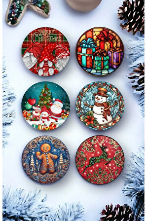 Mutlu Yıllar - Yılbaşı - Yeni Yıl - Merry Christmas Temalı Ahşap Bardak Altlığı Seti 6 Adet