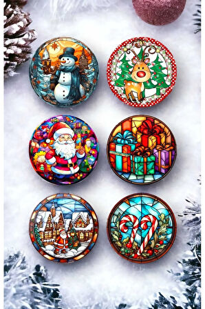 Mutlu Yıllar - Yılbaşı - Yeni Yıl - Merry Christmas Temalı Ahşap Bardak Altlığı Seti 6 Adet