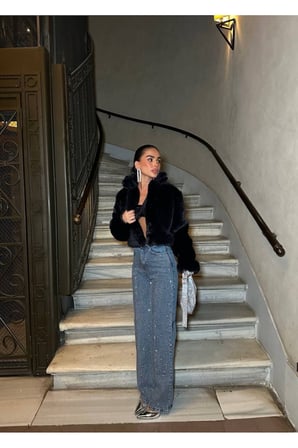 Yeni Sezon Tasarım Kadın Kristal tas detay palazzo jean