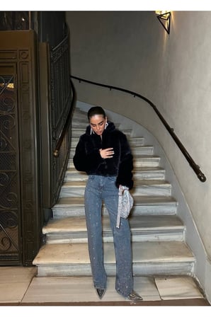 Yeni Sezon Tasarım Kadın Kristal tas detay palazzo jean