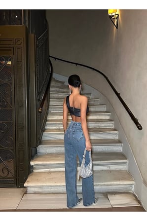 Yeni Sezon Tasarım Kadın Kristal tas detay palazzo jean