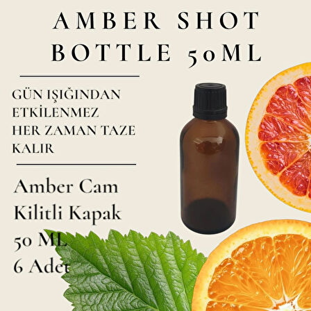 6 Adet Detox Şişesi Ginger Shot Amber Cam Çok Amaçlı 50ML