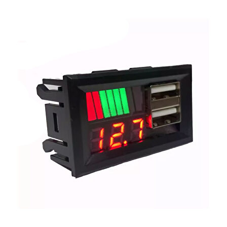 DİJİTAL VOLTMETRE USB ÇIKIŞLI AKÜ GÖSTERGELİ DC 12V (IC278C) (4593)